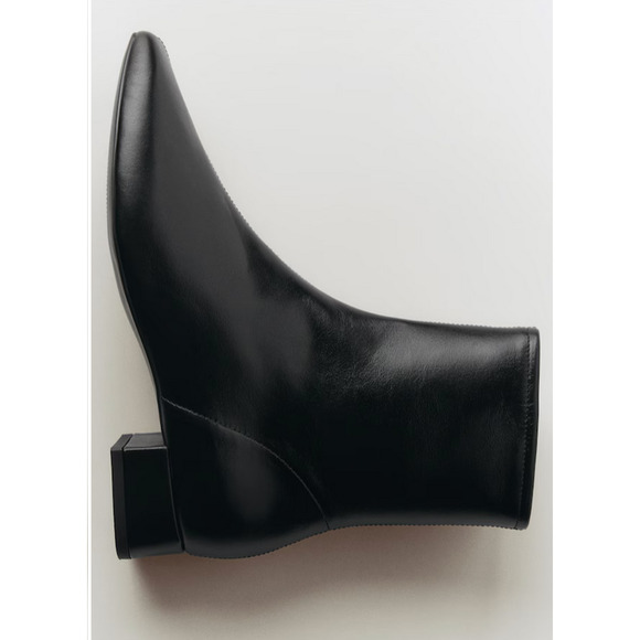 NEW MANGO MNG BLACK LEATHER HEELED BOOTIES BOOTS SZ 37 US 6.5 - Picture 4 of 10